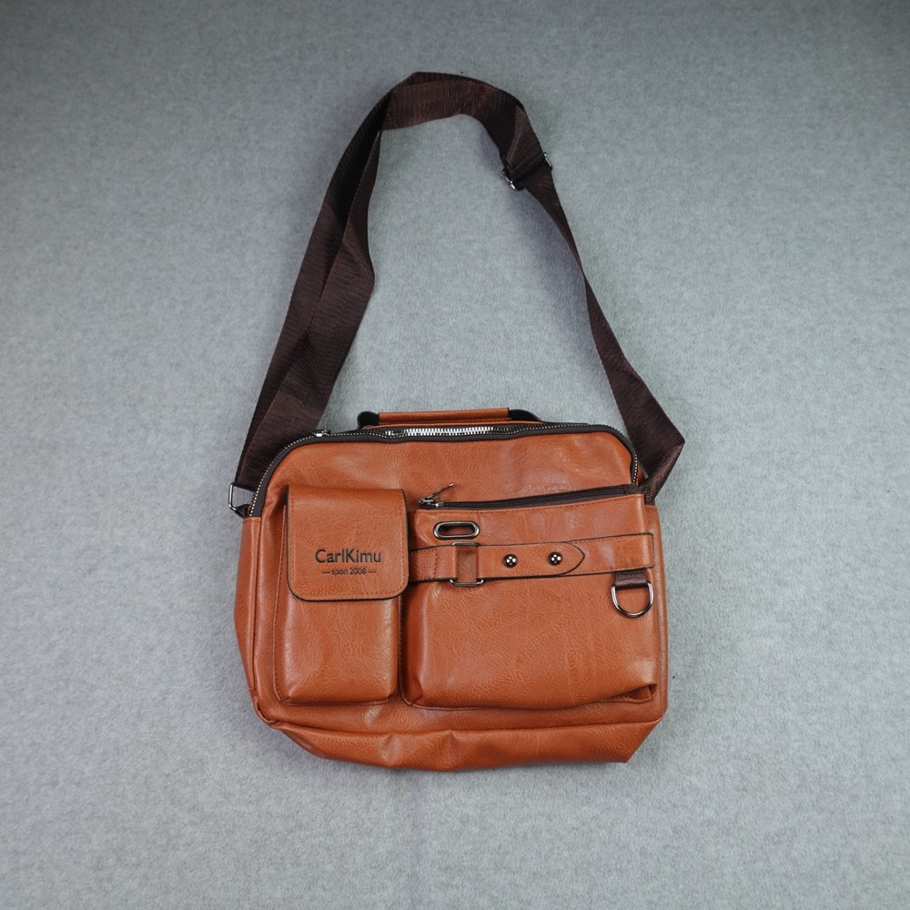 CarlKimu Messenger Bag Mens OS Brown Sport Casual Faux Leather Crossbody